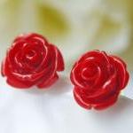 Deep Red Rose Earrings And ..