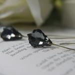 Swarovski Baroque Silver Night Crystal Earrings. Gold Long Ear Wire. Futuristic. Glamour. Classic Meets Cont
