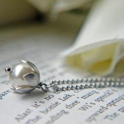 White Pearl Necklace. Matte Silver. Lily Of The Valley. Bridesmaid Jewelry. Wedding Jewelry